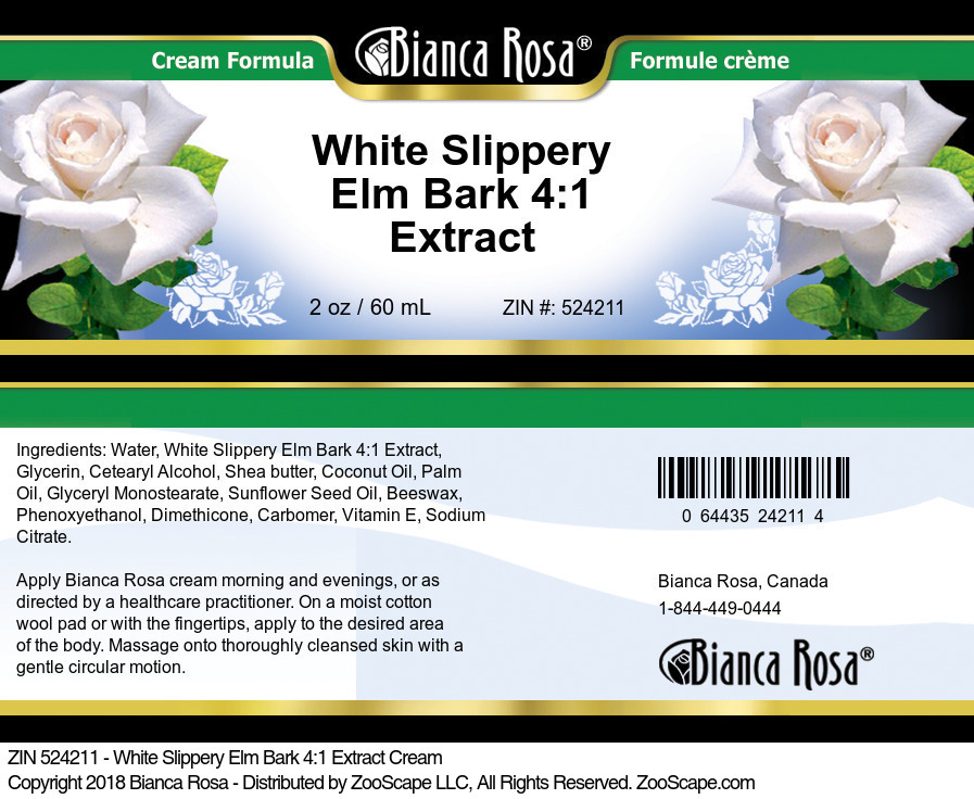White Slippery Elm Bark 4:1 Extract Cream - Label
