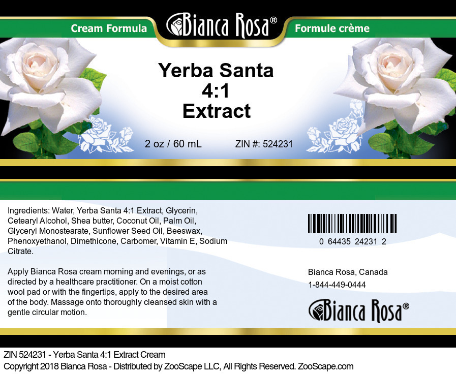 Yerba Santa 4:1 Extract Cream - Label