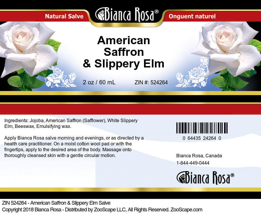 American Saffron & Slippery Elm Salve - Label