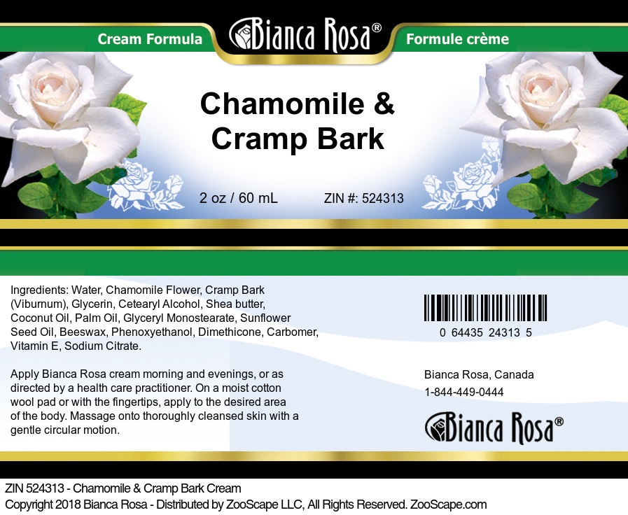 Chamomile & Cramp Bark Cream - Label
