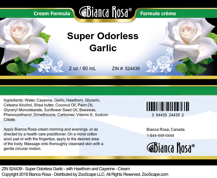 Super Odorless Garlic - with Hawthorn and Cayenne - Cream - Label