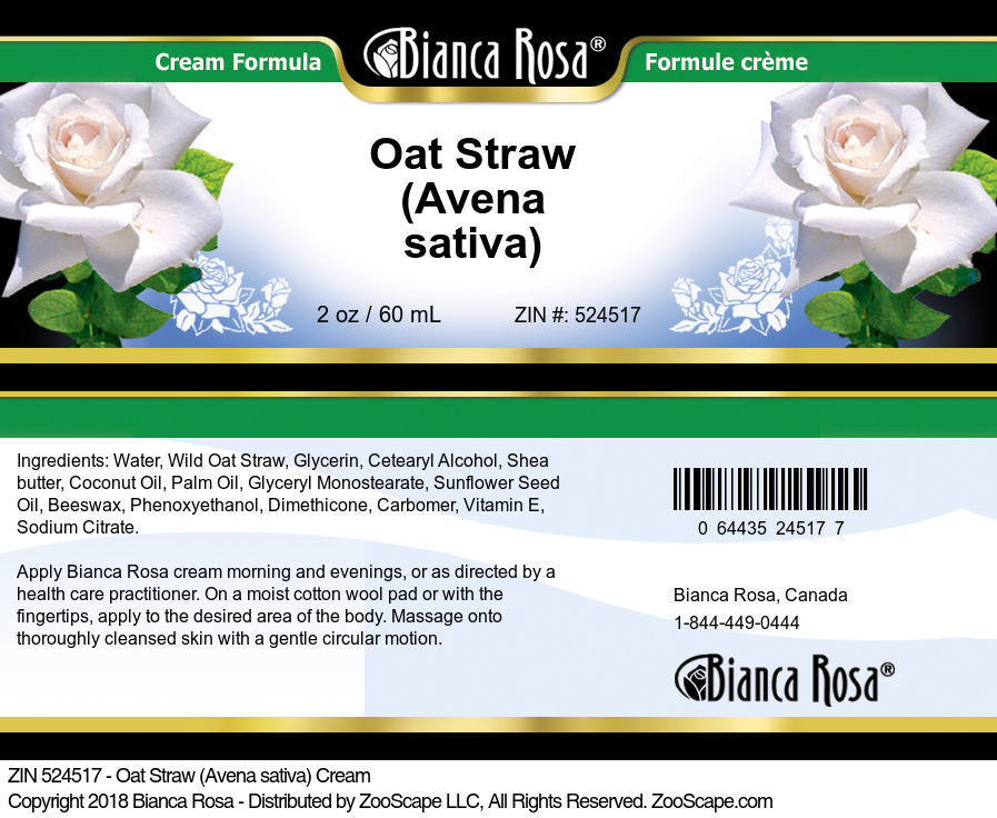 Oat Straw (Avena sativa) Cream - Label
