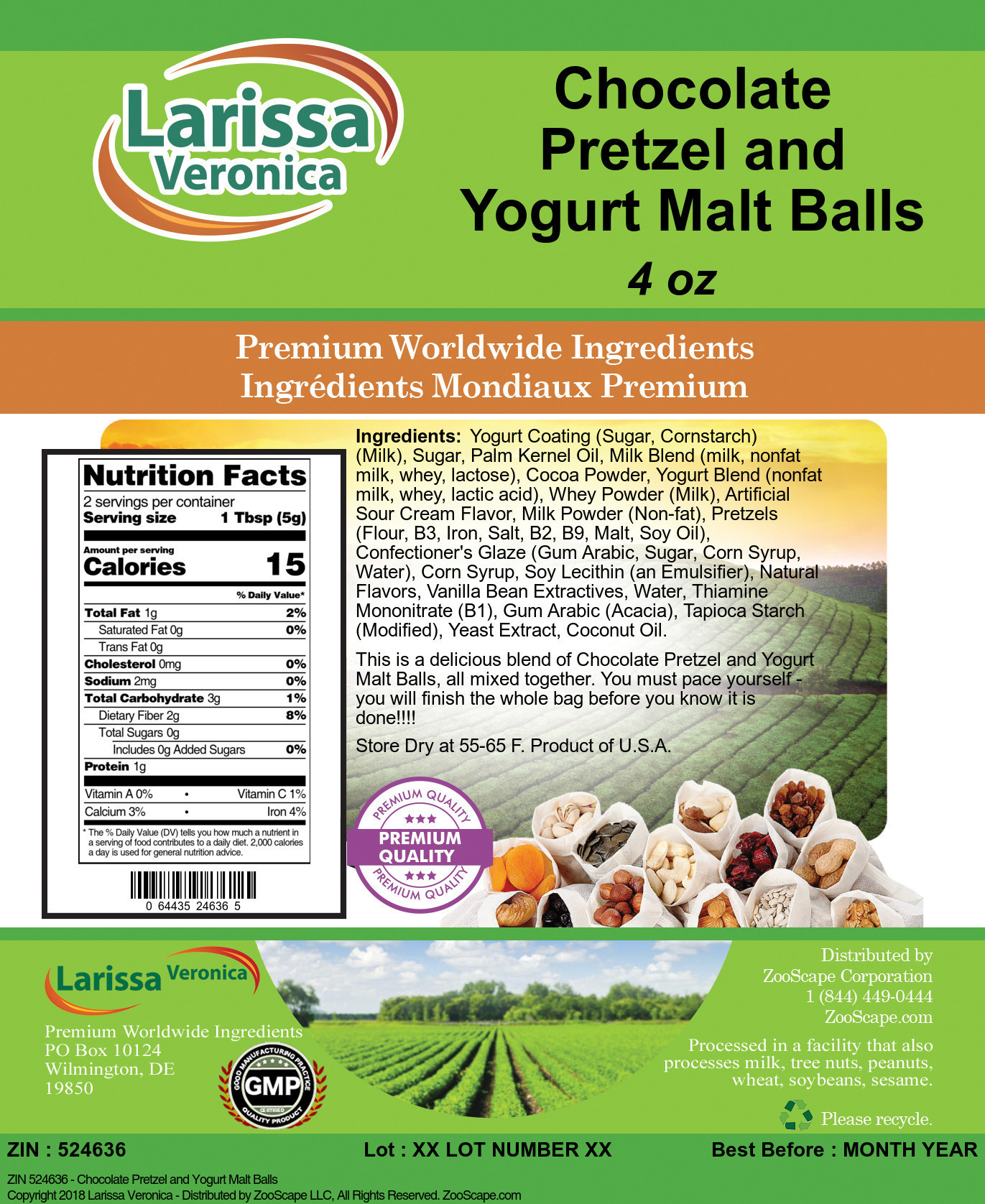 Chocolate Pretzel and Yogurt Malt Balls - Label