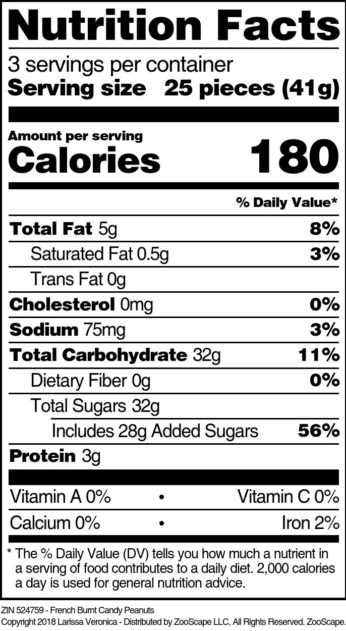 French Burnt Candy Peanuts - Supplement / Nutrition Facts