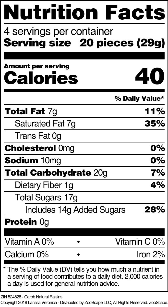 Carob Natural Raisins - Supplement / Nutrition Facts