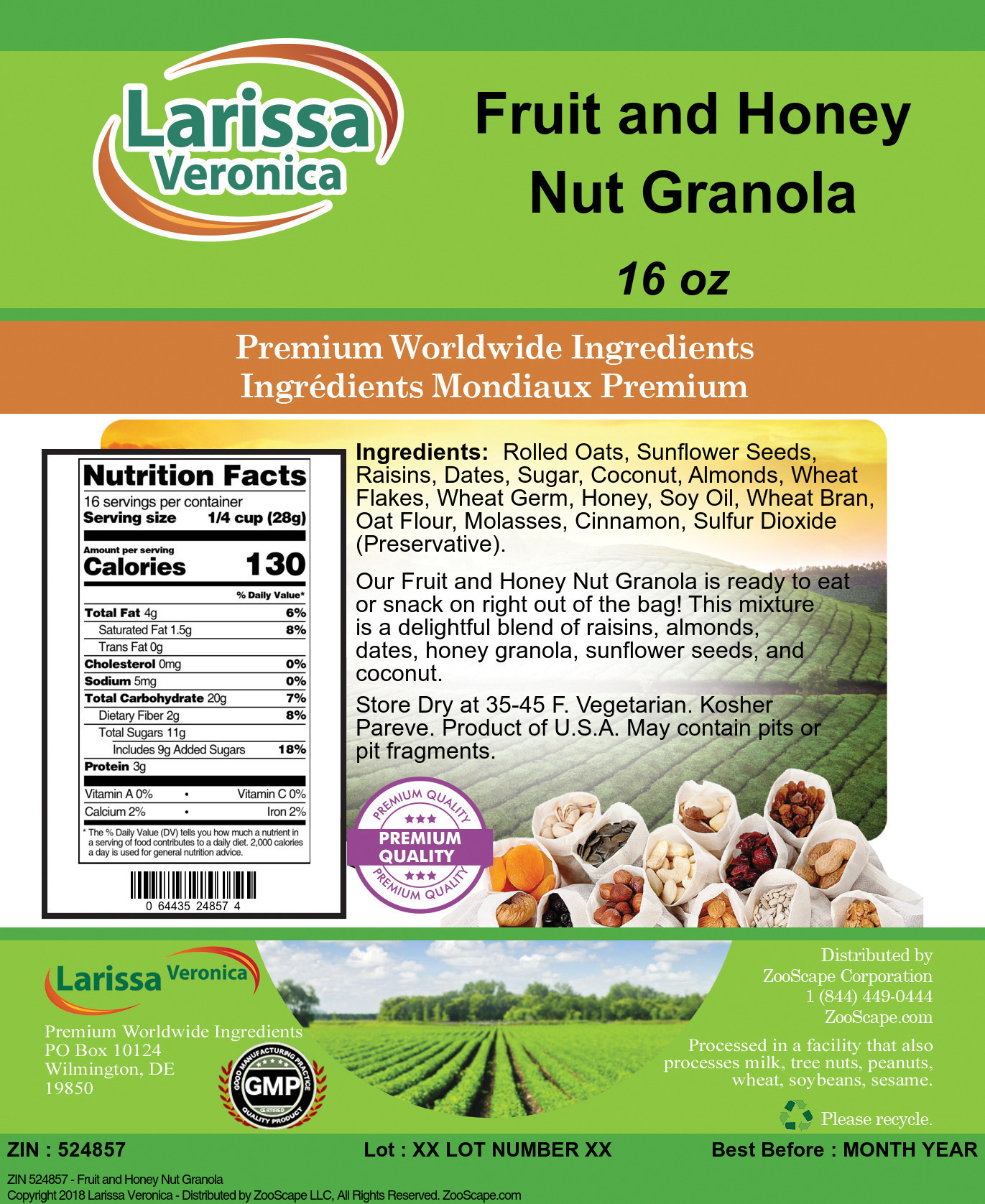 Fruit and Honey Nut Granola - Label