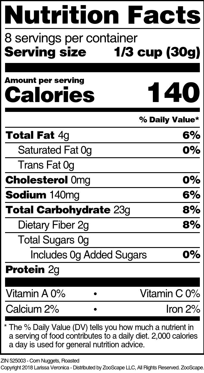 Corn Nuggets, Roasted - Supplement / Nutrition Facts