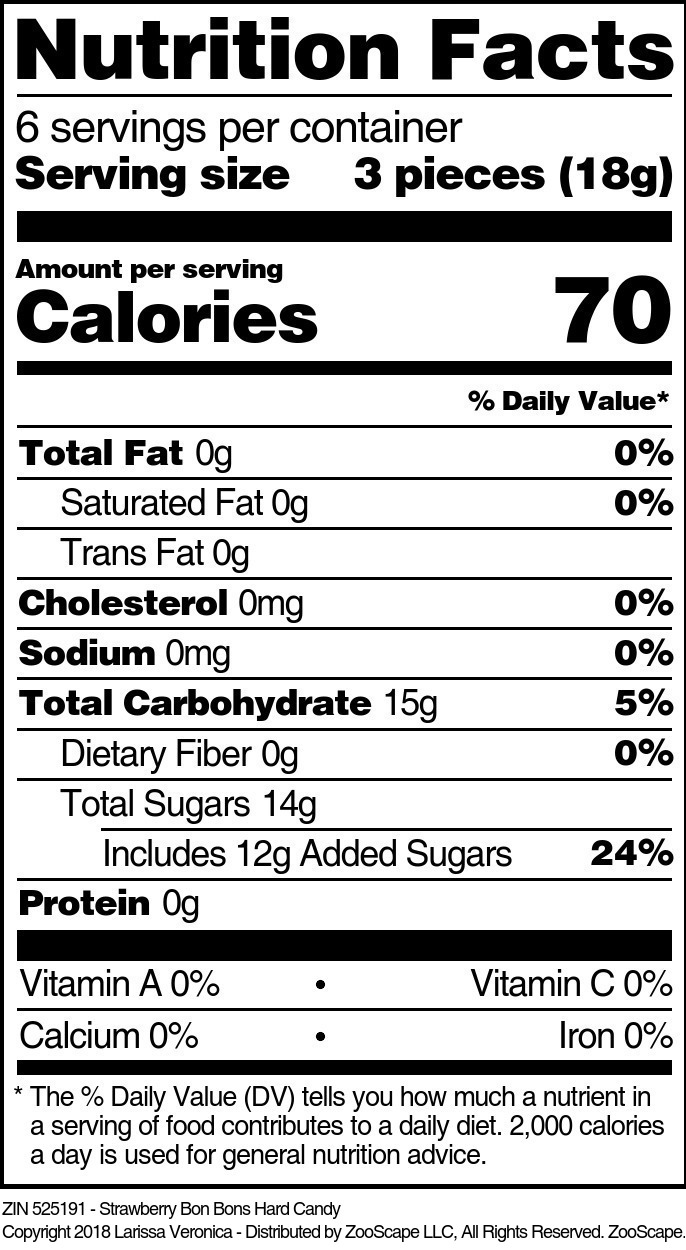 Strawberry Bon Bons Hard Candy - Supplement / Nutrition Facts