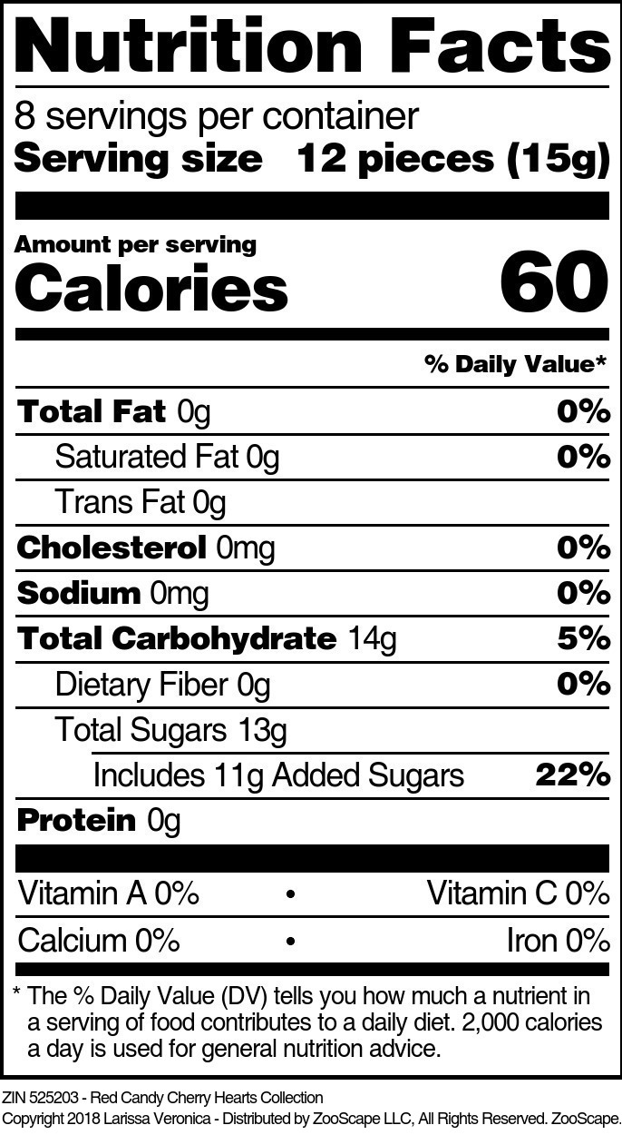 Red Candy Cherry Hearts Collection - Supplement / Nutrition Facts