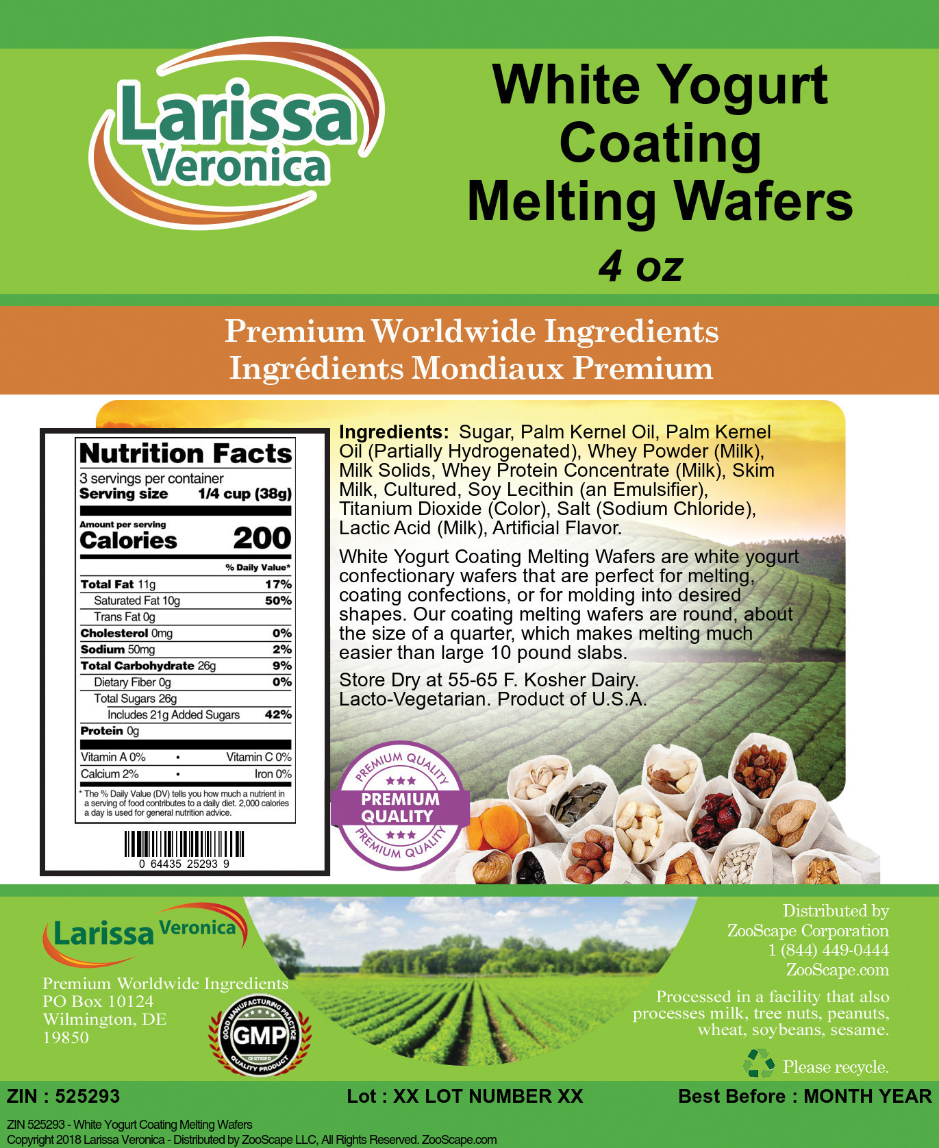 White Yogurt Coating Melting Wafers - Label