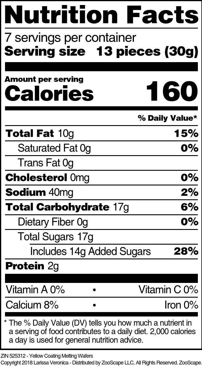 Yellow Coating Melting Wafers - Supplement / Nutrition Facts