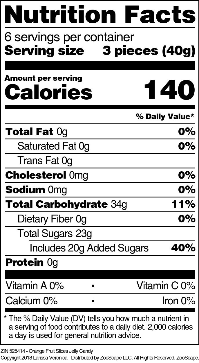 Orange Fruit Slices Jelly Candy - Supplement / Nutrition Facts