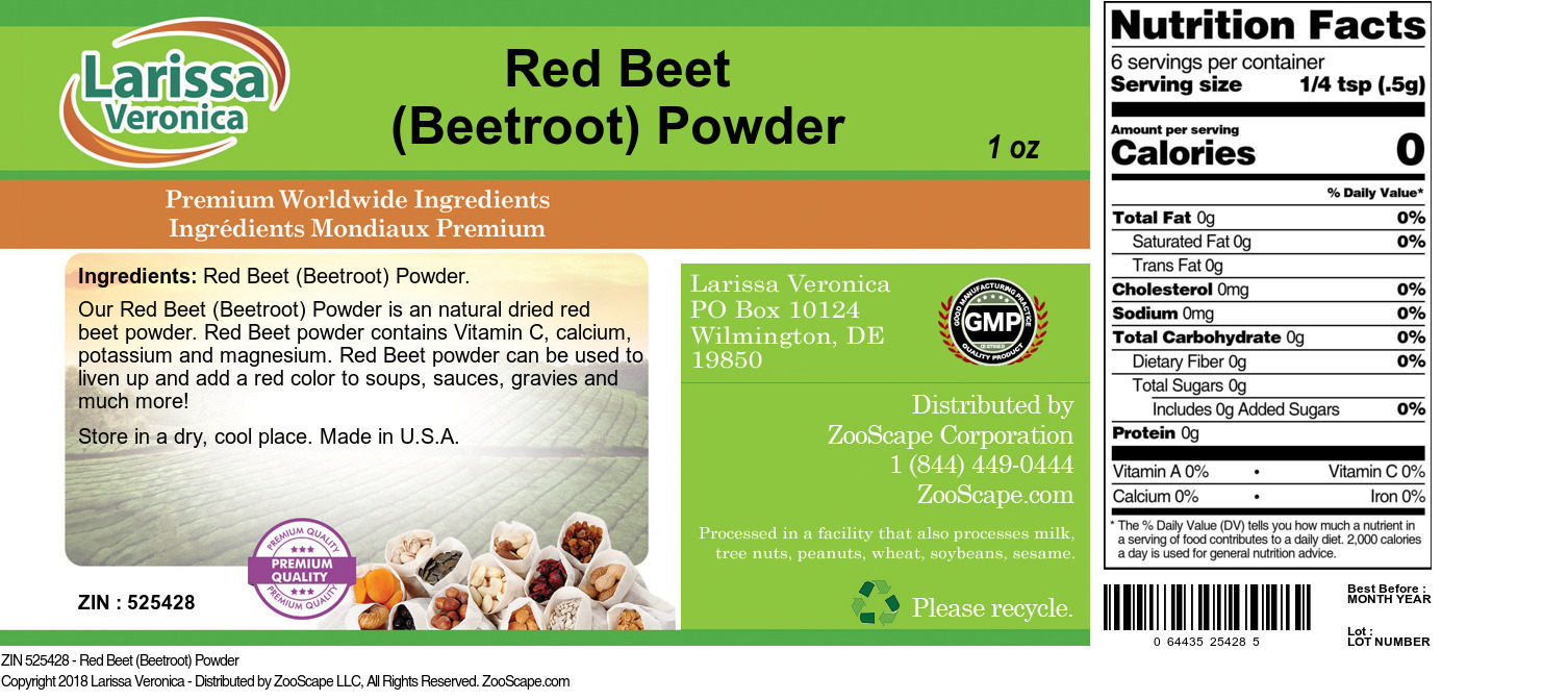 Red Beet (Beetroot) Powder - Label