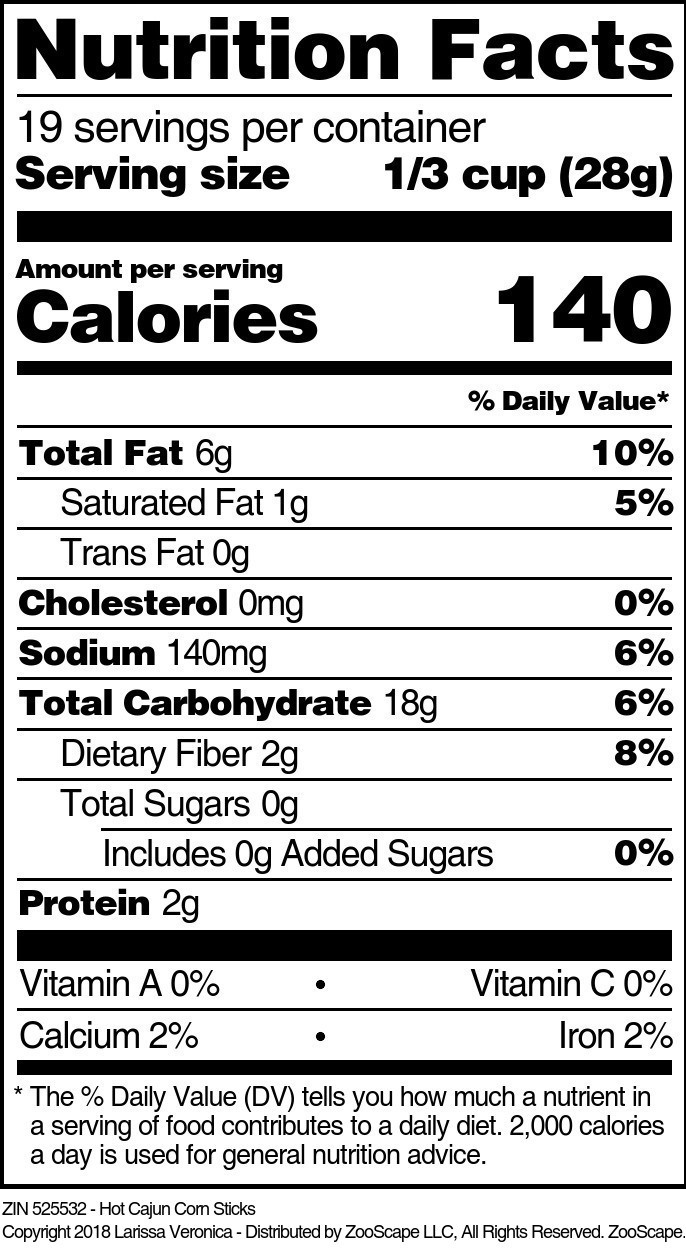 Hot Cajun Corn Sticks - Supplement / Nutrition Facts