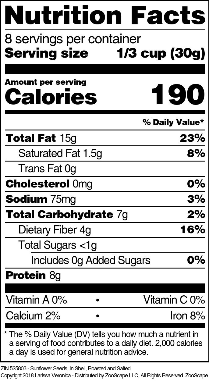 Sunflower Seeds, In Shell, Roasted and Salted - Supplement / Nutrition Facts