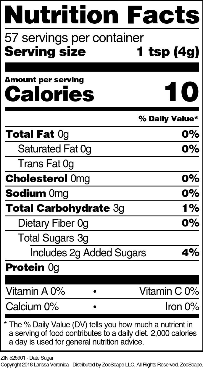 Date Sugar - Supplement / Nutrition Facts