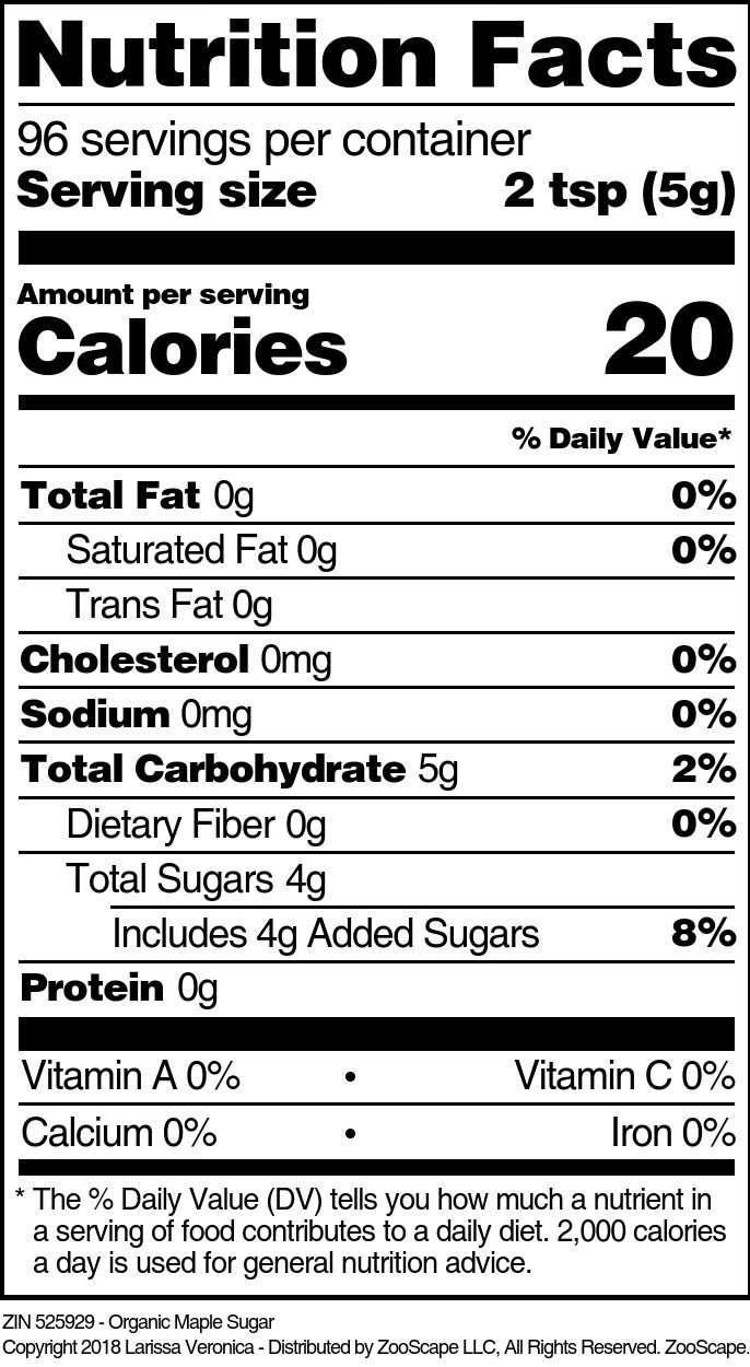 Organic Maple Sugar - Supplement / Nutrition Facts