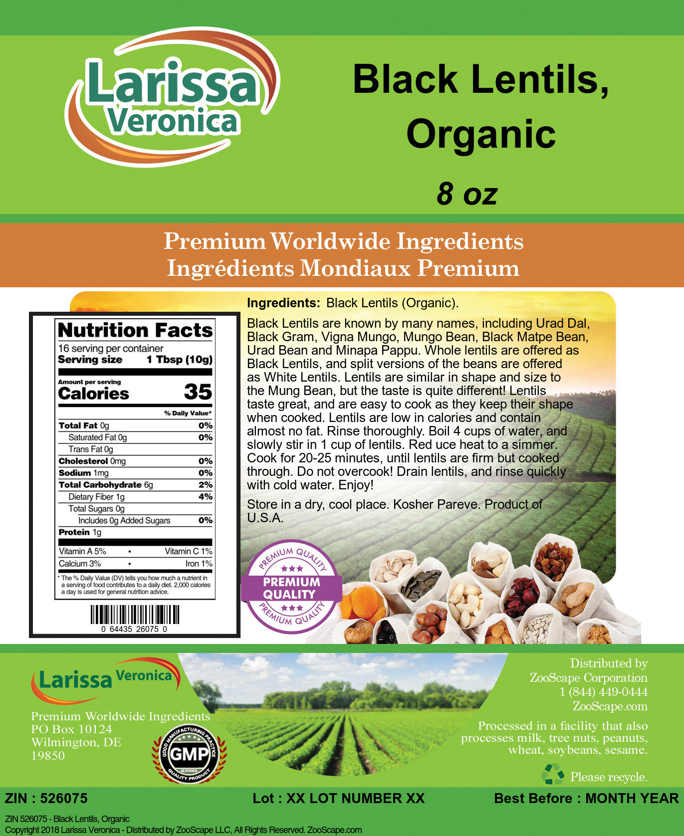 Black Lentils, Organic - Label