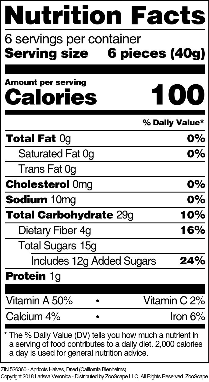 Apricots Halves, Dried (California Blenheims) - Supplement / Nutrition Facts