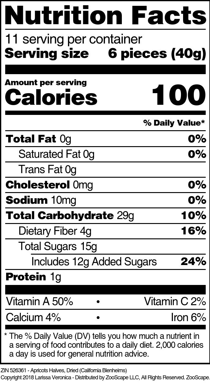 Apricots Halves, Dried (California Blenheims) - Supplement / Nutrition Facts