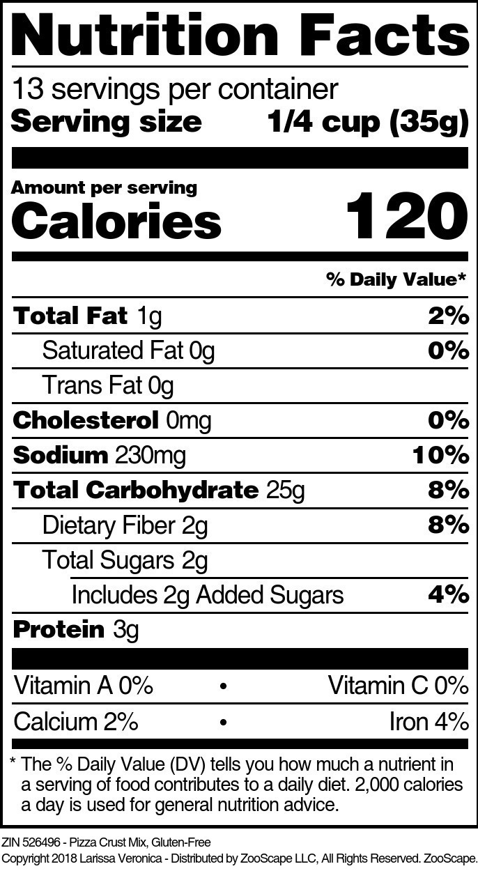 Pizza Crust Mix, Gluten-Free - Supplement / Nutrition Facts