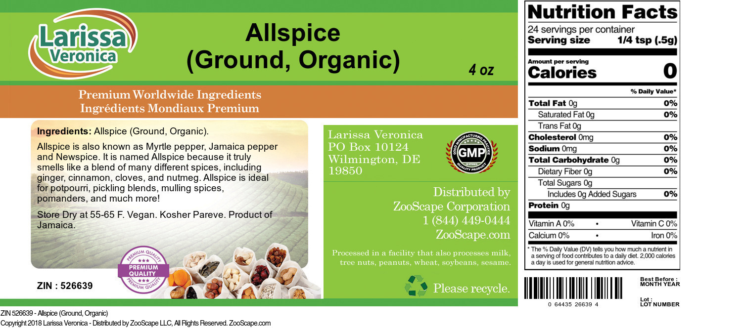 Allspice (Ground, Organic) - Label