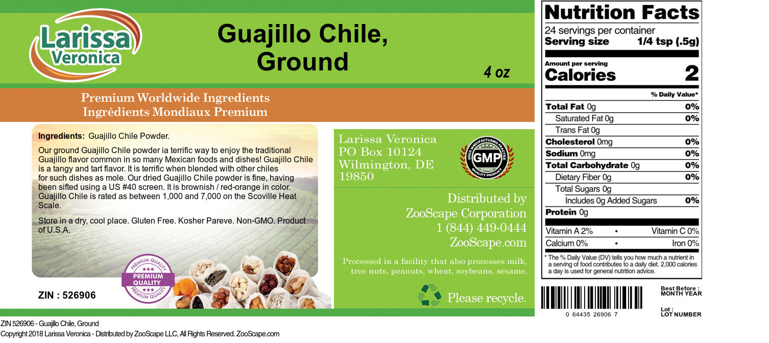 Guajillo Chile, Ground - Label