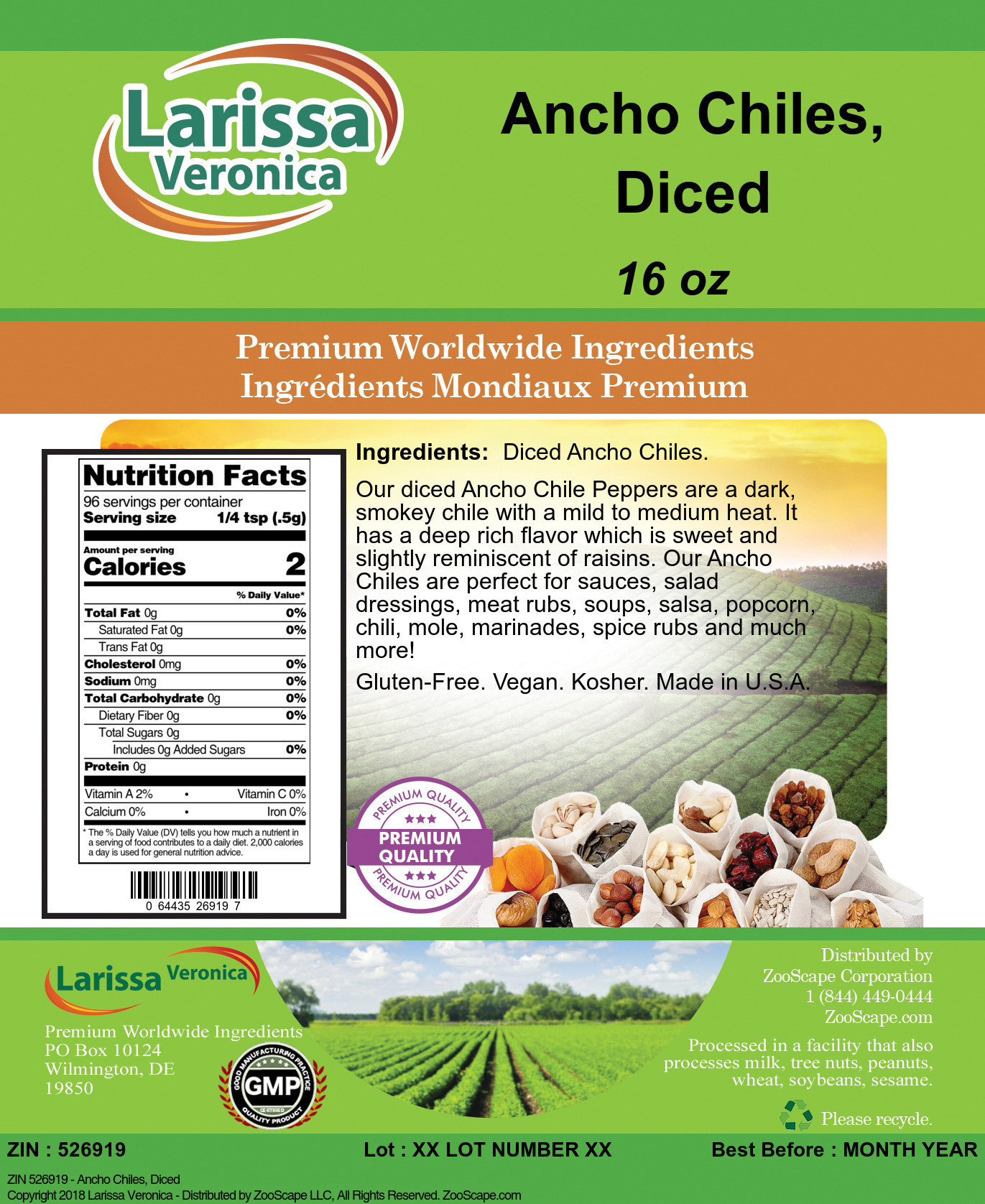 Ancho Chiles, Diced - Label