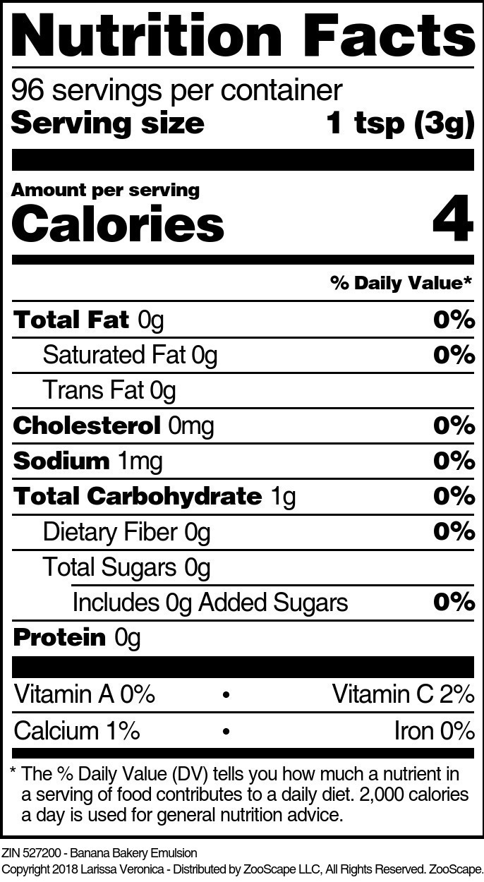 Banana Bakery Emulsion - Supplement / Nutrition Facts