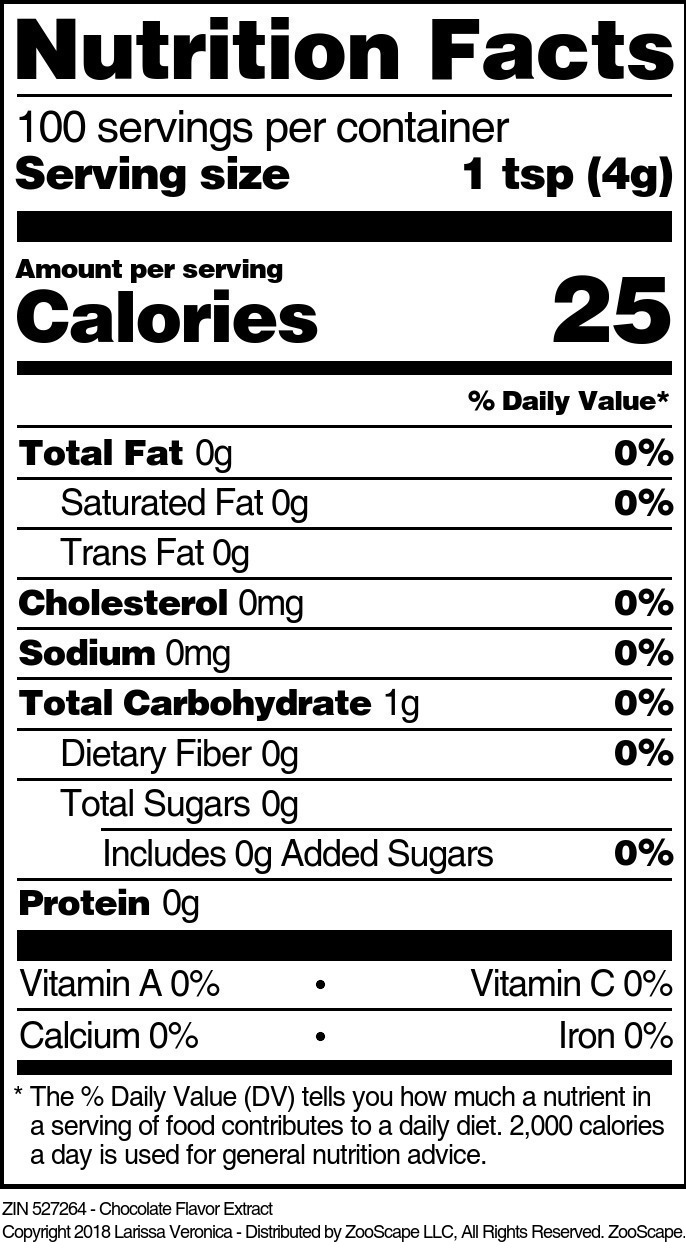 Chocolate Flavor Extract - Supplement / Nutrition Facts