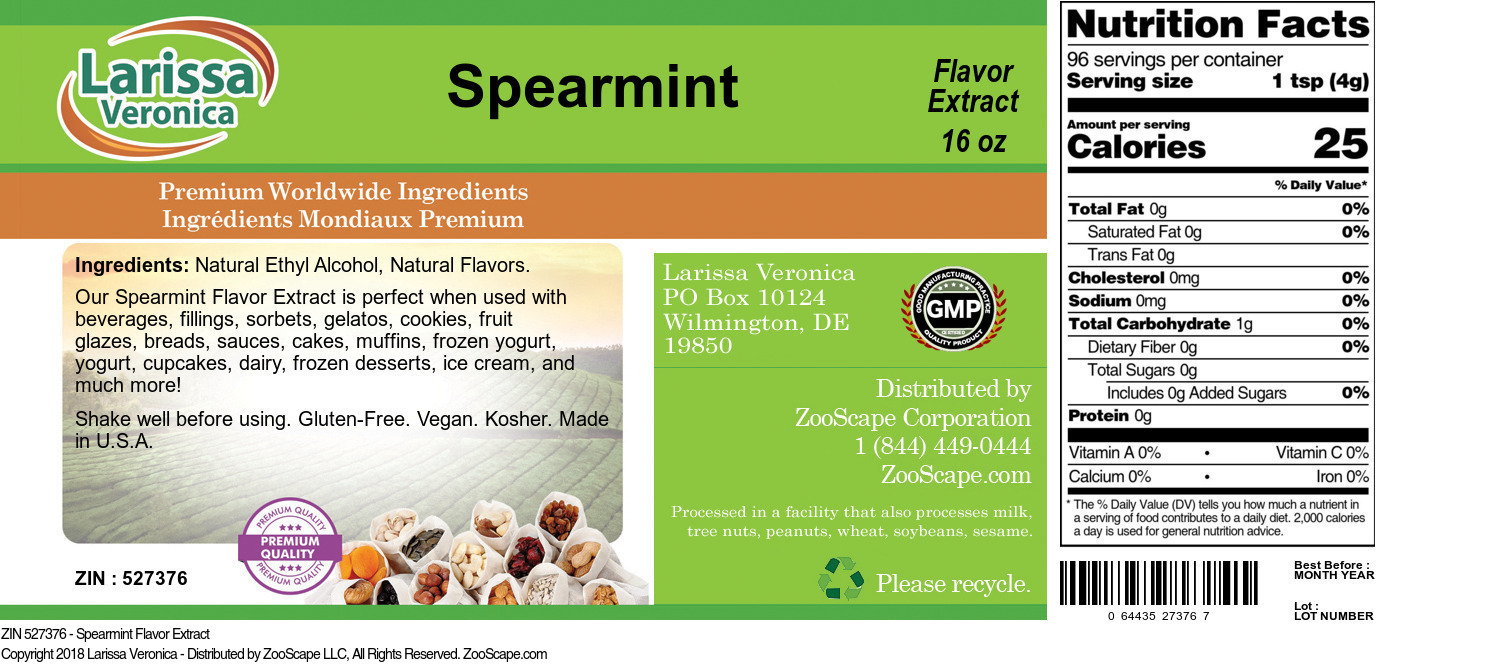 Spearmint Flavor Extract - Label