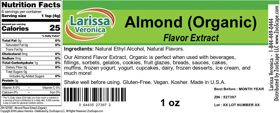 Almond Flavor Extract (Organic) - Label