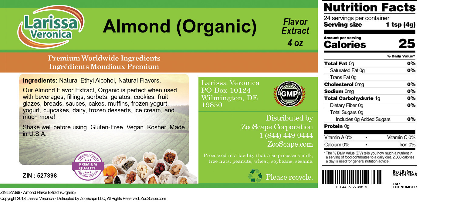 Almond Flavor Extract (Organic) - Label