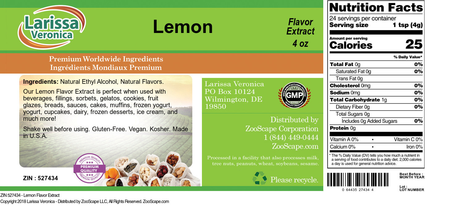 Lemon Flavor Extract - Label