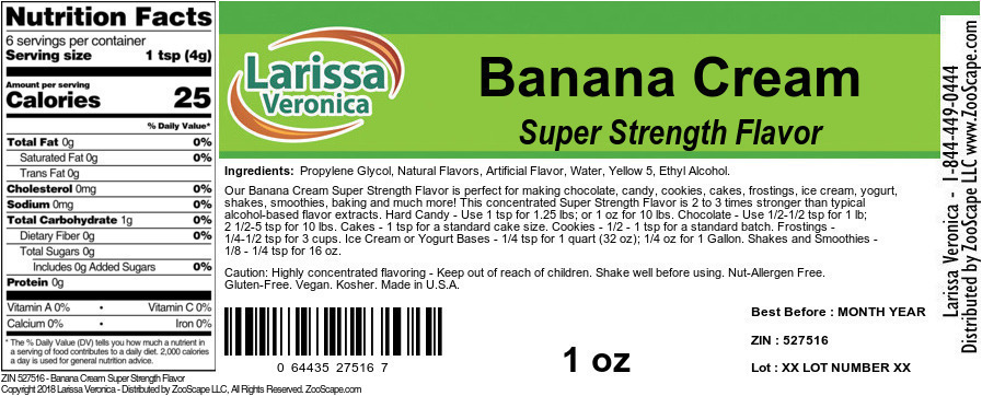 Banana Cream Super Strength Flavor - Label