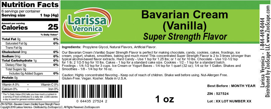 Bavarian Cream (Vanilla) Super Strength Flavor - Label