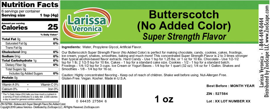 Butterscotch Super Strength Flavor (No Added Color) - Label