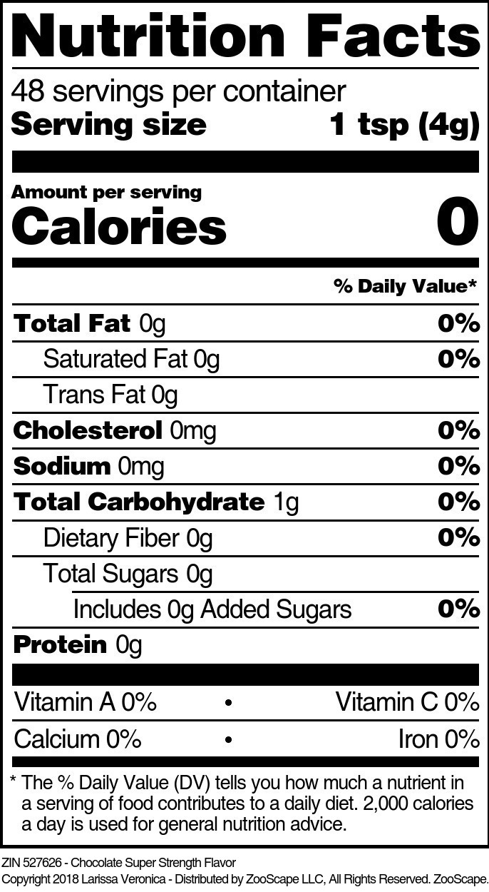 Chocolate Super Strength Flavor - Supplement / Nutrition Facts