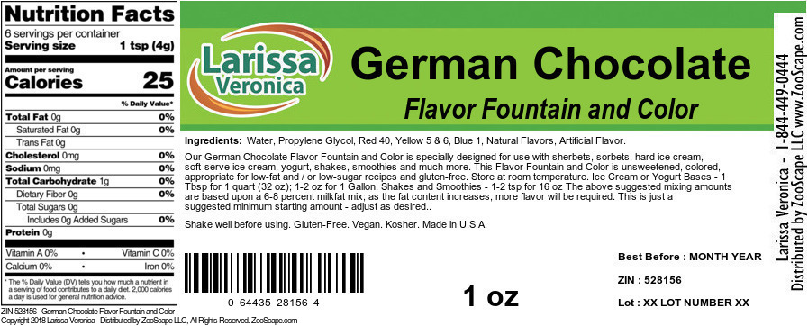 German Chocolate Flavor Fountain and Color - Label