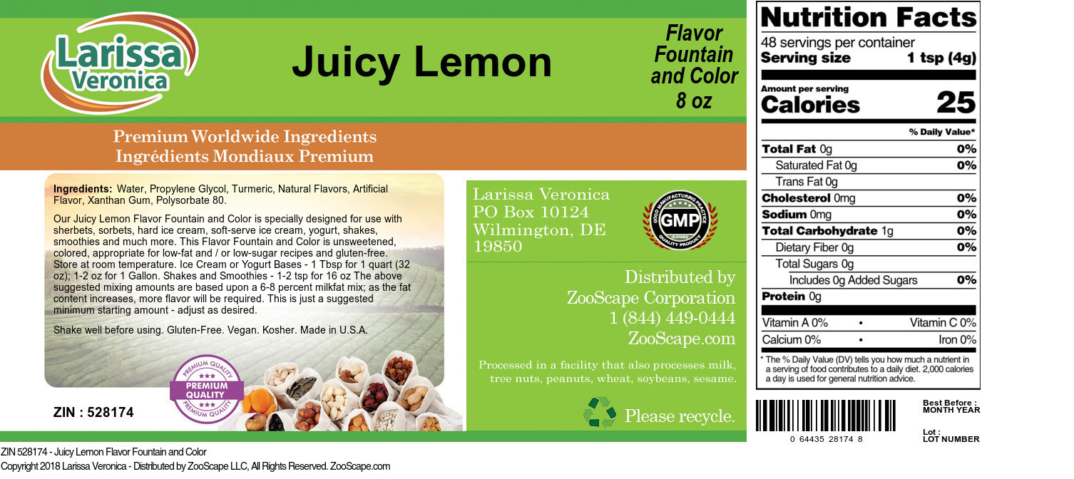 Juicy Lemon Flavor Fountain and Color - Label