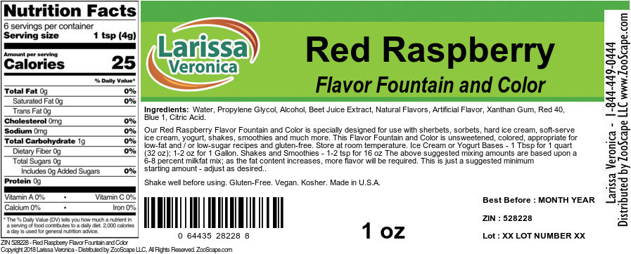 Red Raspberry Flavor Fountain and Color - Label