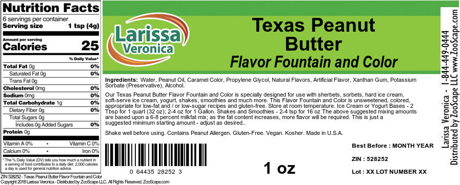 Texas Peanut Butter Flavor Fountain and Color - Label