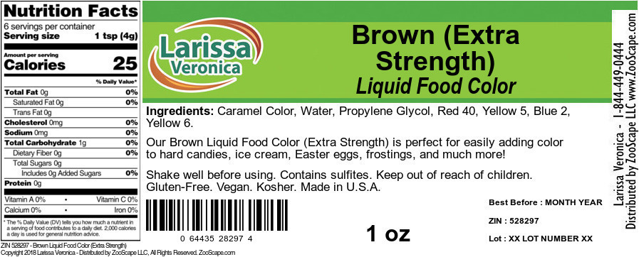 Brown Liquid Food Color (Extra Strength) - Label
