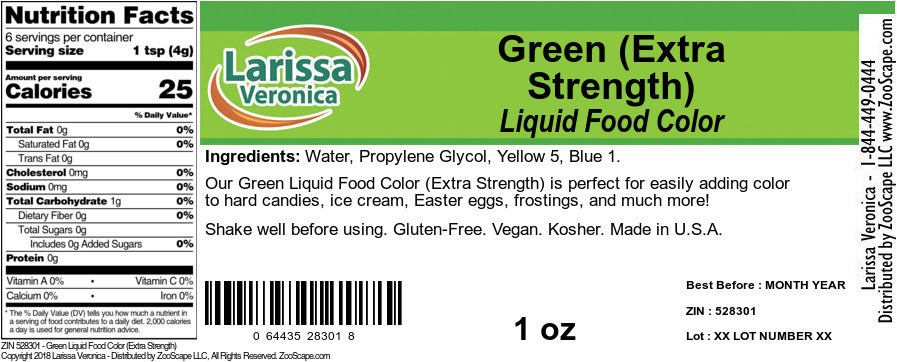 Green Liquid Food Color (Extra Strength) - Label