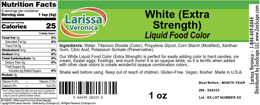 White Liquid Food Color (Extra Strength) - Label