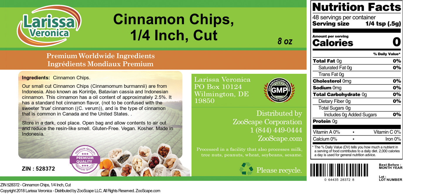 Cinnamon Chips, 1/4 Inch, Cut - Label