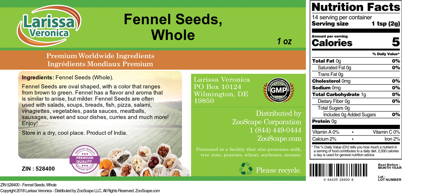 Fennel Seeds, Whole - Label