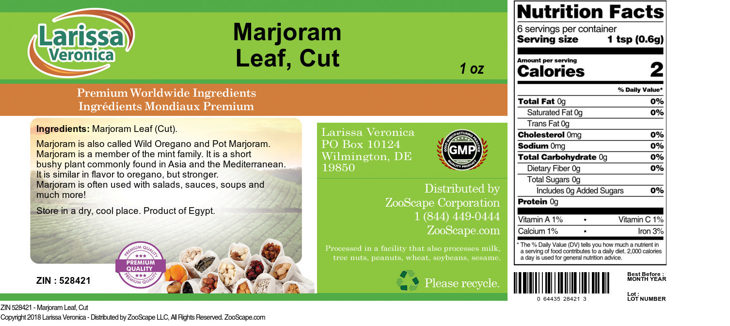 Marjoram Leaf, Cut - Label