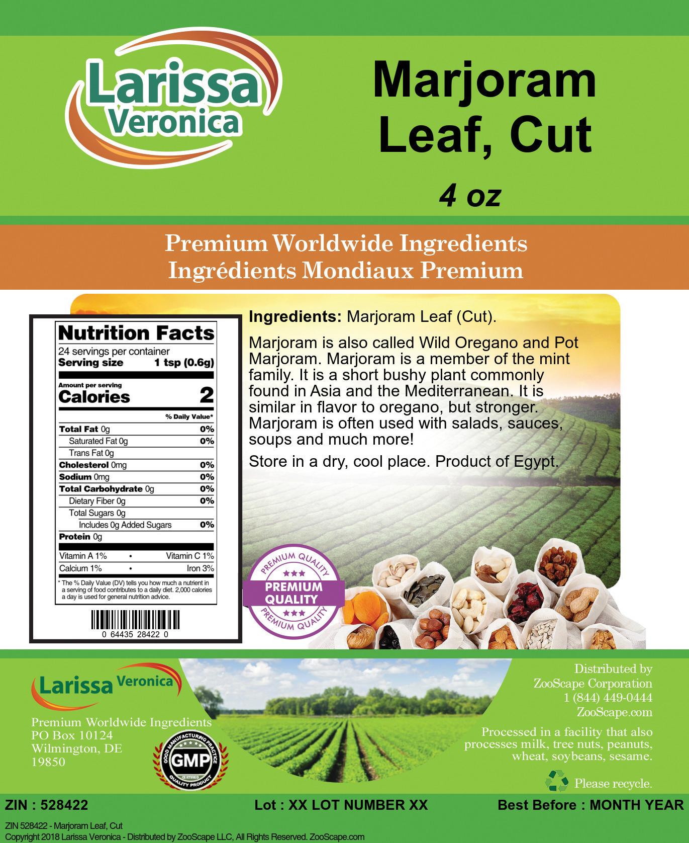 Marjoram Leaf, Cut - Label
