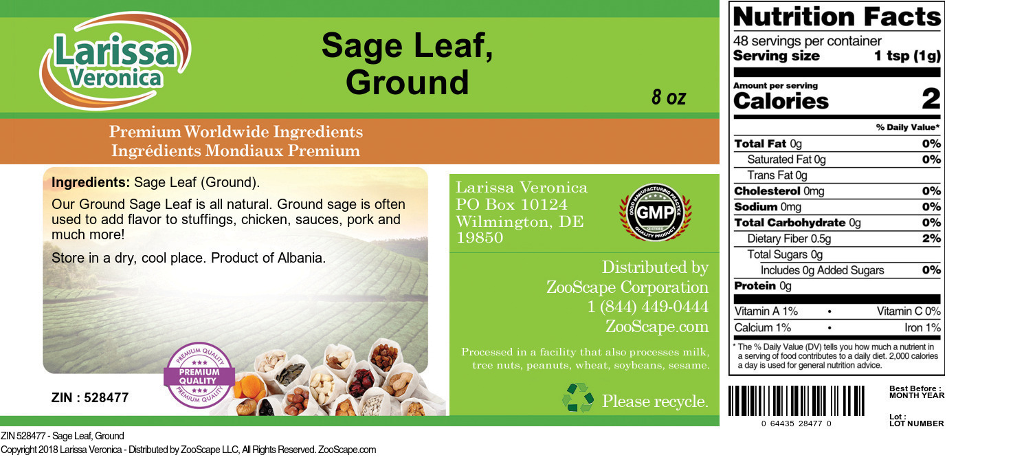 Sage Leaf, Ground - Label
